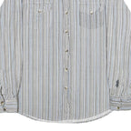 BUM JEANS CO Mens Blue Beige Striped Shirt M Casual Cotton Button Shirt