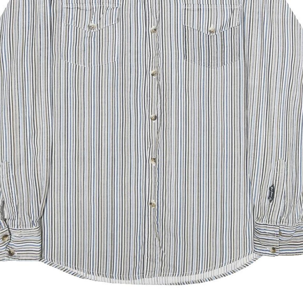 BUM JEANS CO Mens Blue Beige Striped Shirt M Casual Cotton Button Shirt