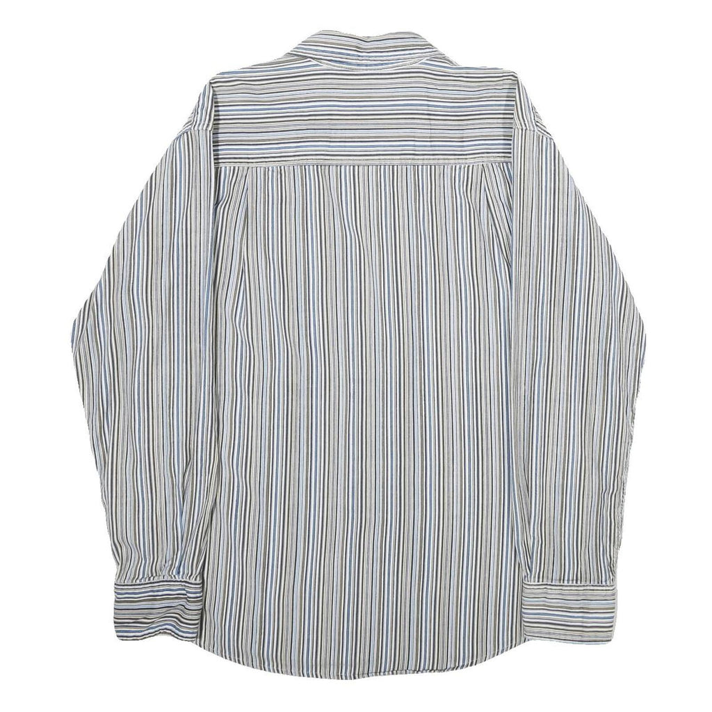 BUM JEANS CO Mens Blue Beige Striped Shirt M Casual Cotton Button Shirt