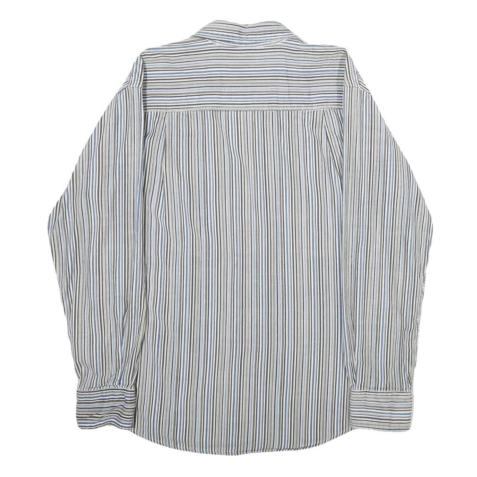 BUM JEANS CO Mens Blue Beige Striped Shirt M Casual Cotton Button Shirt