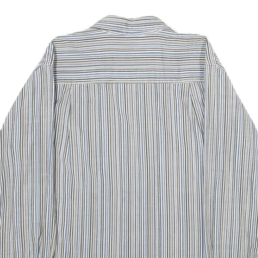 BUM JEANS CO Mens Blue Beige Striped Shirt M Casual Cotton Button Shirt