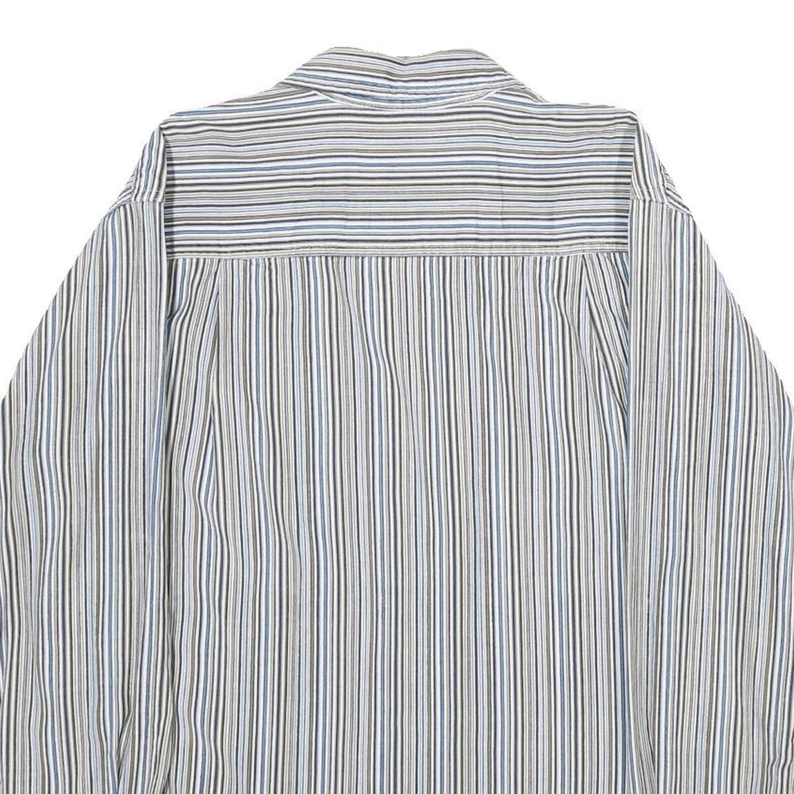 BUM JEANS CO Mens Blue Beige Striped Shirt M Casual Cotton Button Shirt