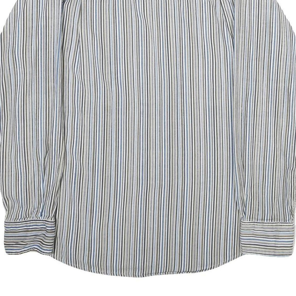 BUM JEANS CO Mens Blue Beige Striped Shirt M Casual Cotton Button Shirt