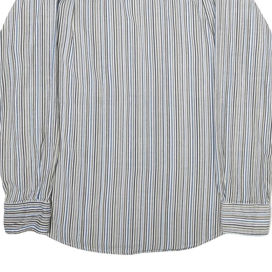 BUM JEANS CO Mens Blue Beige Striped Shirt M Casual Cotton Button Shirt
