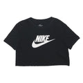 NIKE Womens Black Crop T-Shirt XS Short Sleeve Crew Neck Cotton Blend Logo