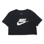 NIKE Womens Black Crop T-Shirt XS Short Sleeve Crew Neck Cotton Blend Logo