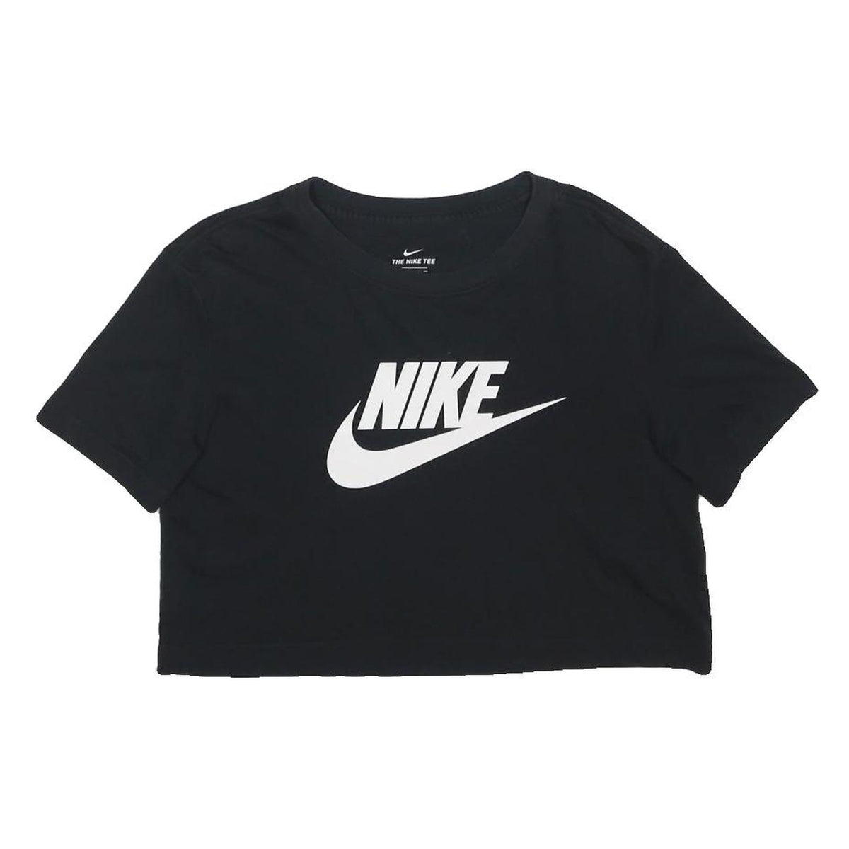 NIKE Womens Black Crop T-Shirt XS Short Sleeve Crew Neck Cotton Blend Logo