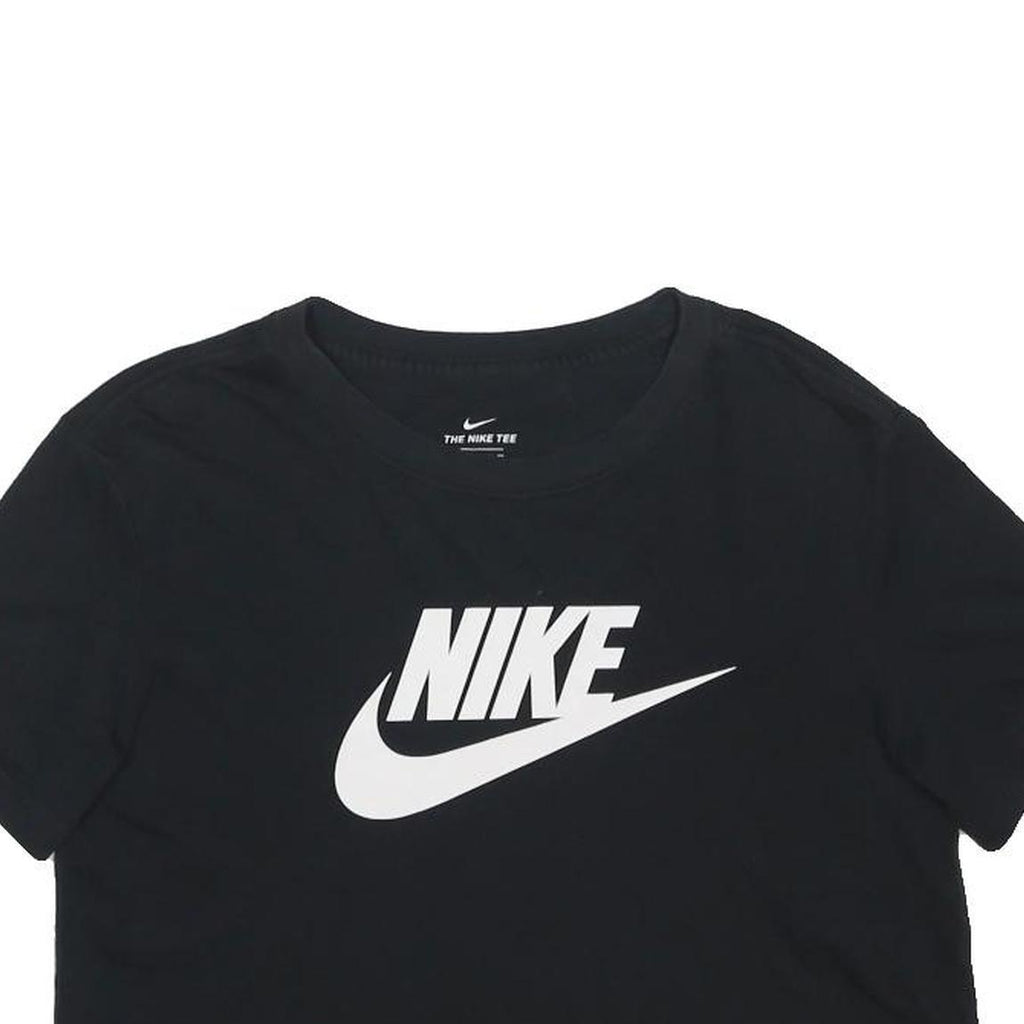 NIKE Womens Black Crop T-Shirt XS Short Sleeve Crew Neck Cotton Blend Logo