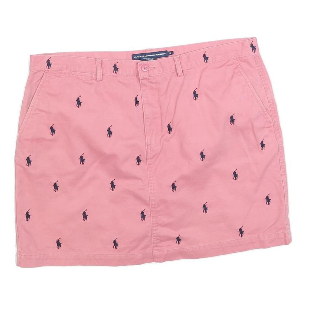 RALPH LAUREN SPORT Womens Pink Cotton Blend Mini Woven Polo Player Print XL