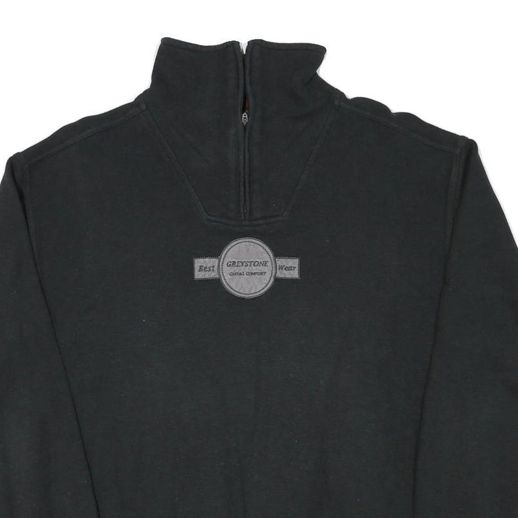 GREYSTONE Mens Black Cotton Blend Pullover Sweatshirt L Half Zip Casual
