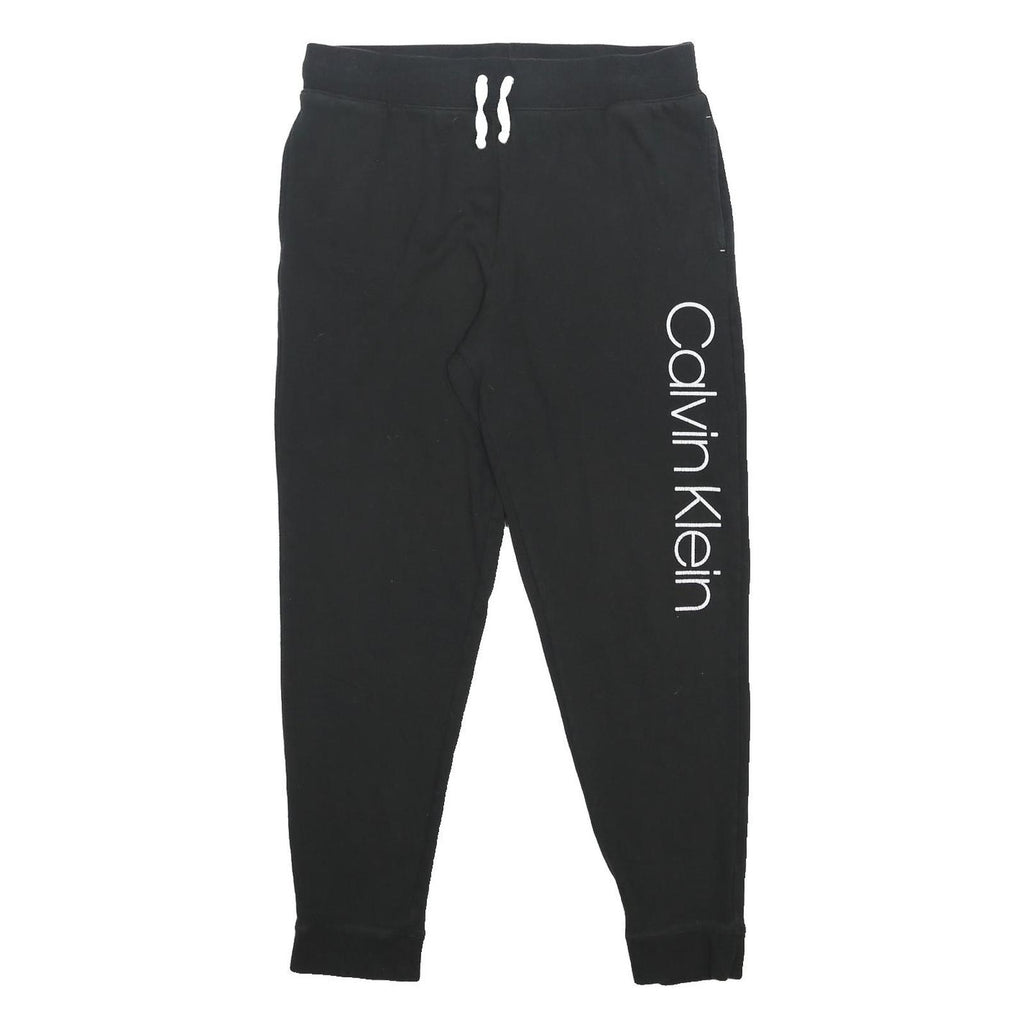 CALVIN KLEIN Mens Joggers Black L W32 L28 Cotton Blend Logo Print Slim Fit