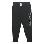 CALVIN KLEIN Mens Joggers Black L W32 L28 Cotton Blend Logo Print Slim Fit