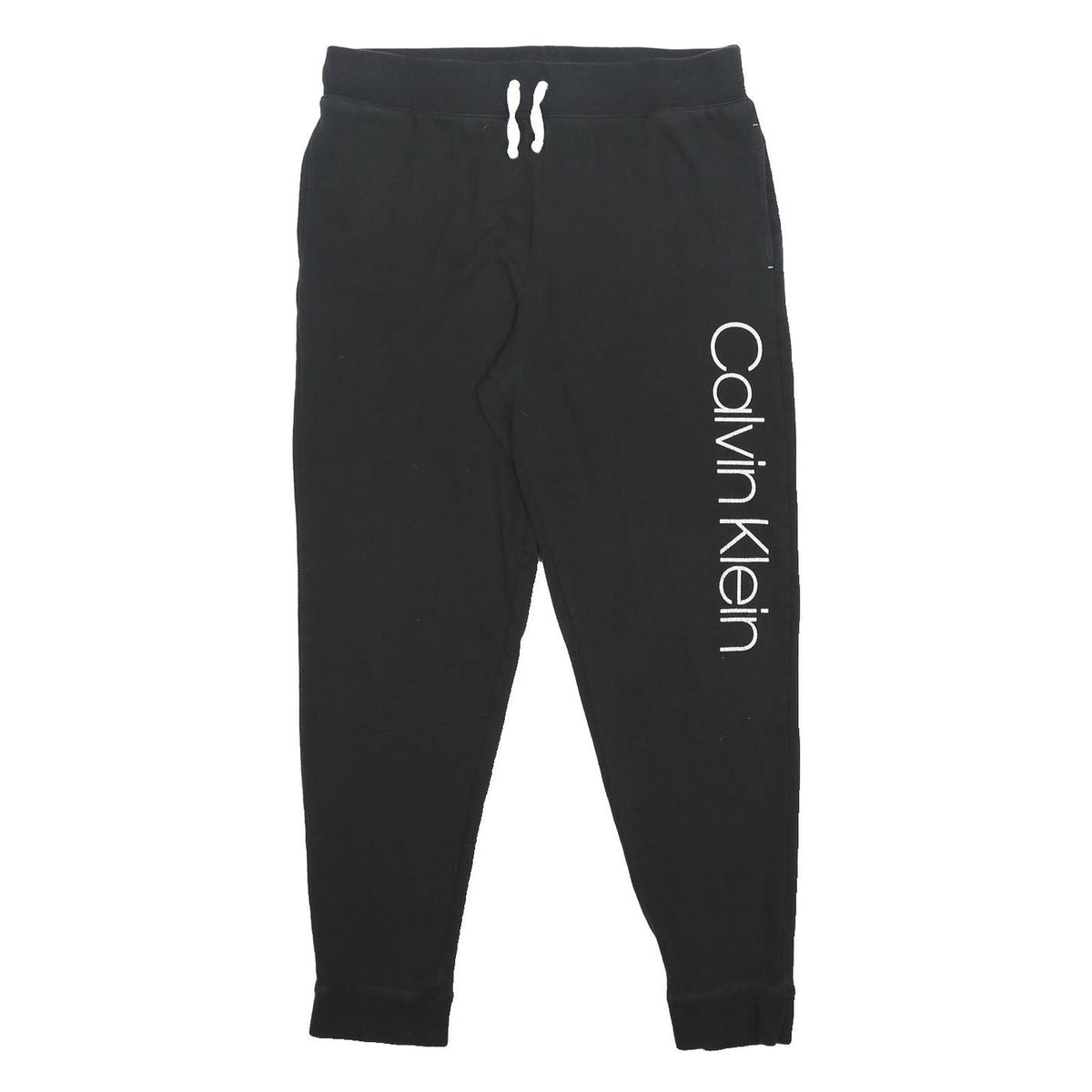 CALVIN KLEIN Mens Joggers Black L W32 L28 Cotton Blend Logo Print Slim Fit