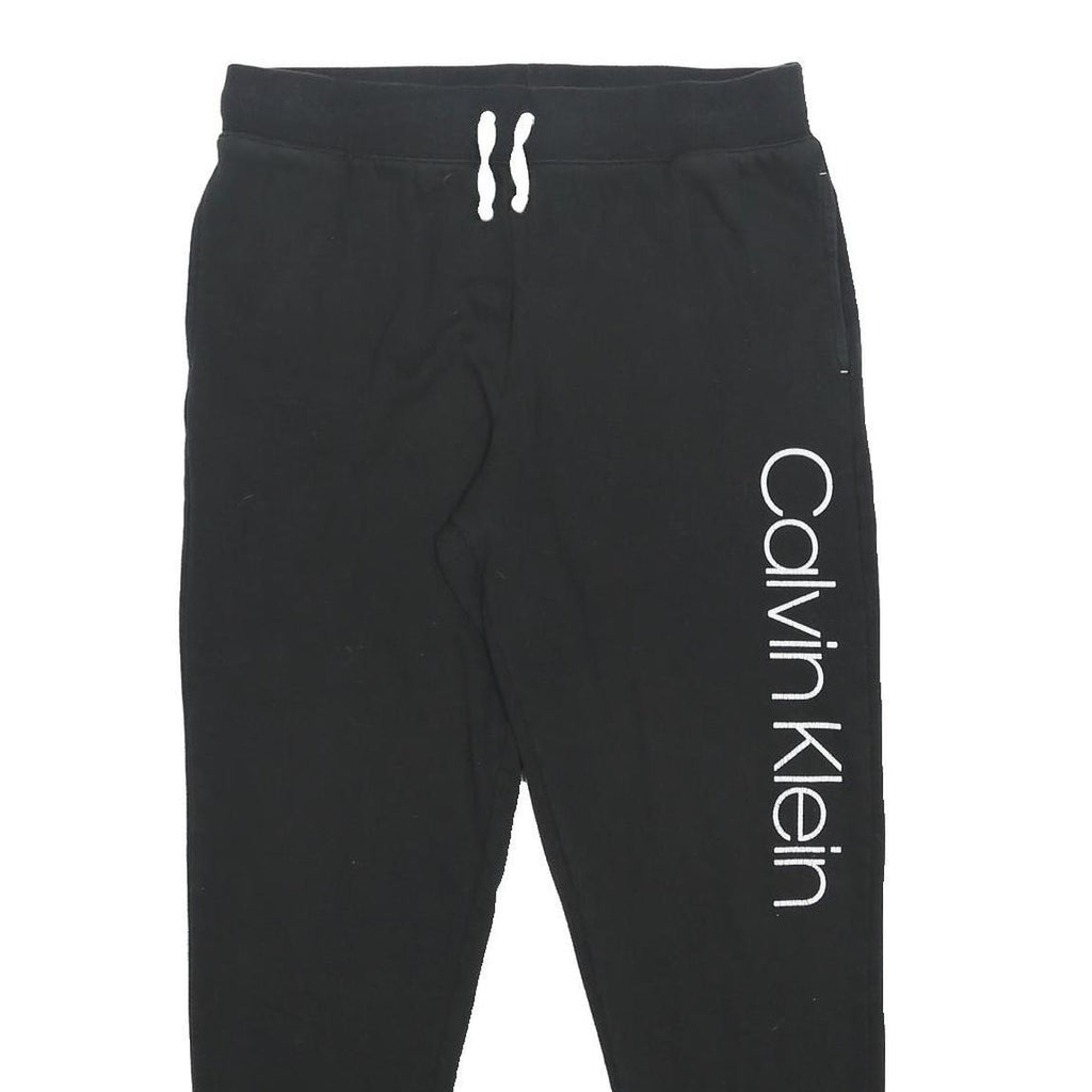 CALVIN KLEIN Mens Joggers Black L W32 L28 Cotton Blend Logo Print Slim Fit