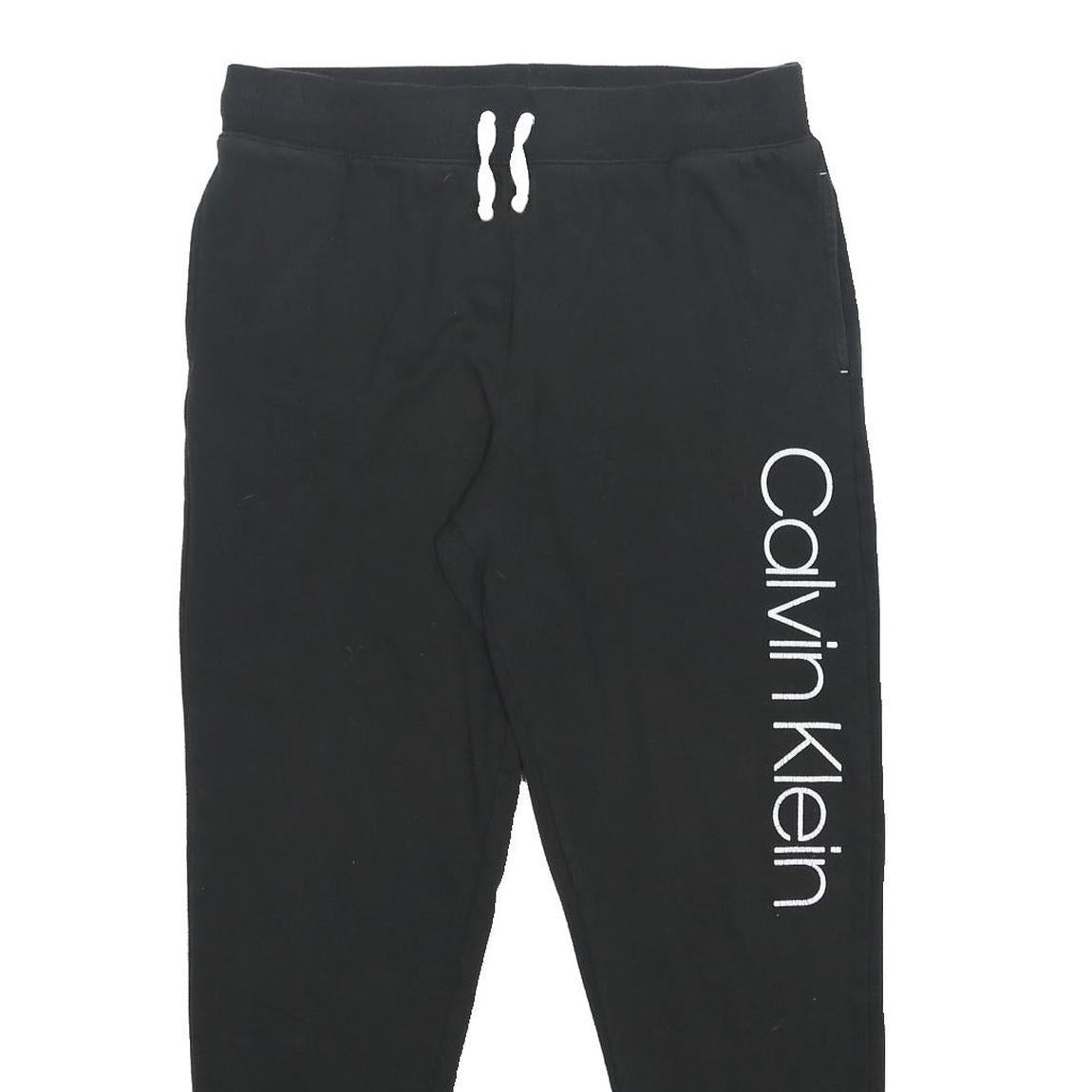 CALVIN KLEIN Mens Joggers Black L W32 L28 Cotton Blend Logo Print Slim Fit