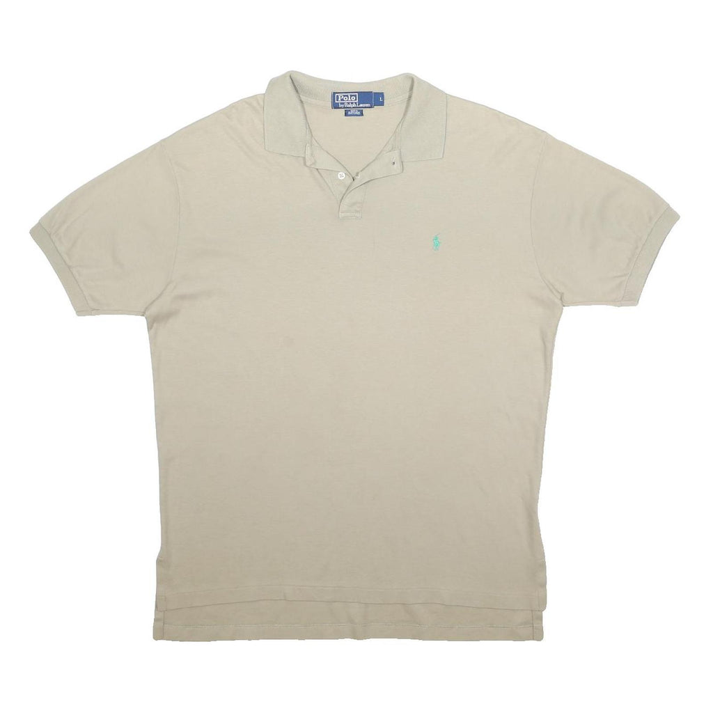 POLO RALPH LAUREN Mens Beige Short Sleeve Plain Polo Shirt L Cotton Classic