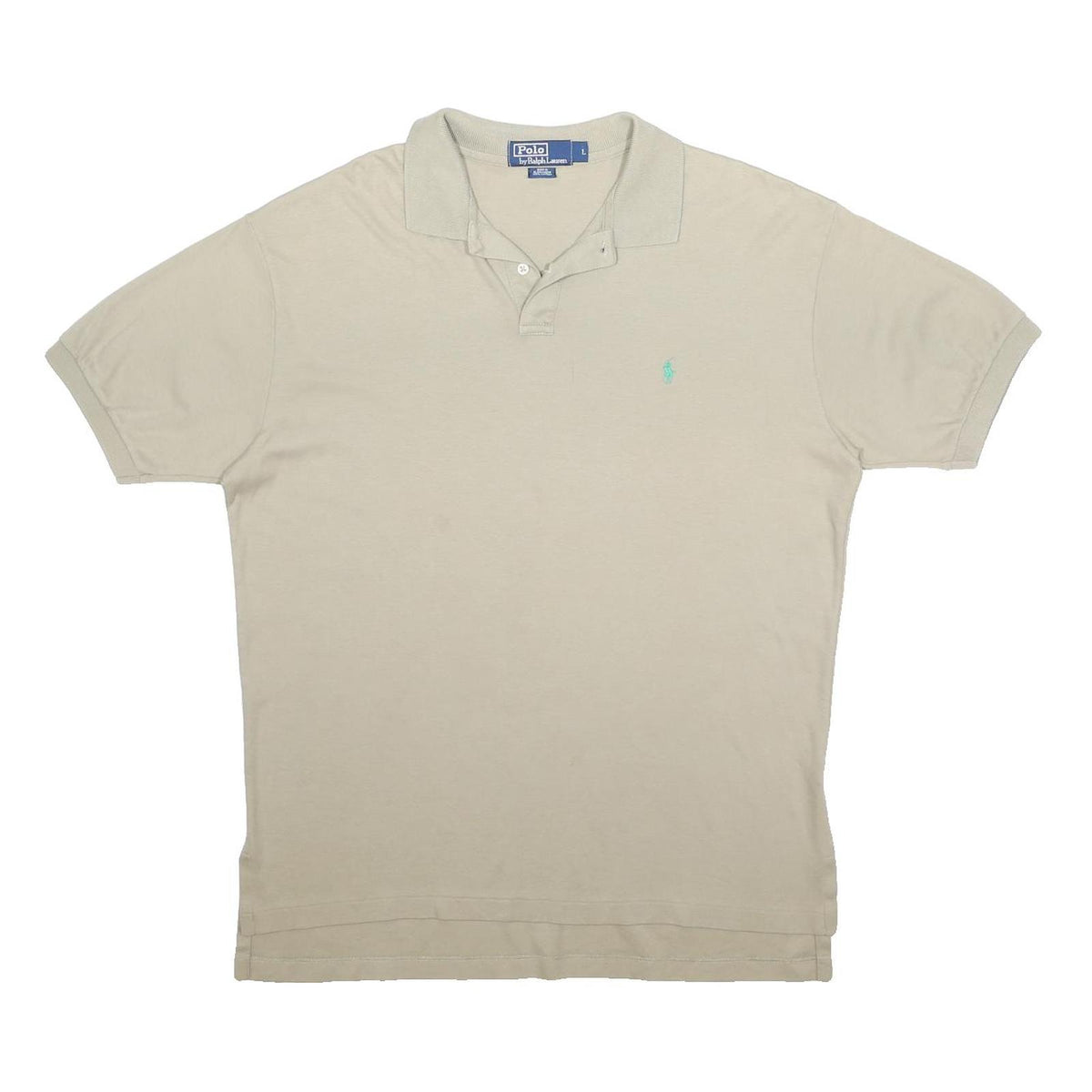 POLO RALPH LAUREN Mens Beige Short Sleeve Plain Polo Shirt L Cotton Classic