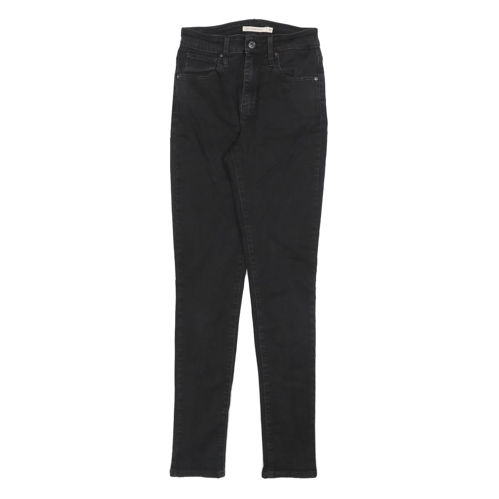 LEVI'S 721 Womens Slim Black Denim Raw Woven W25 L30 Skinny Jeans Zip Closure