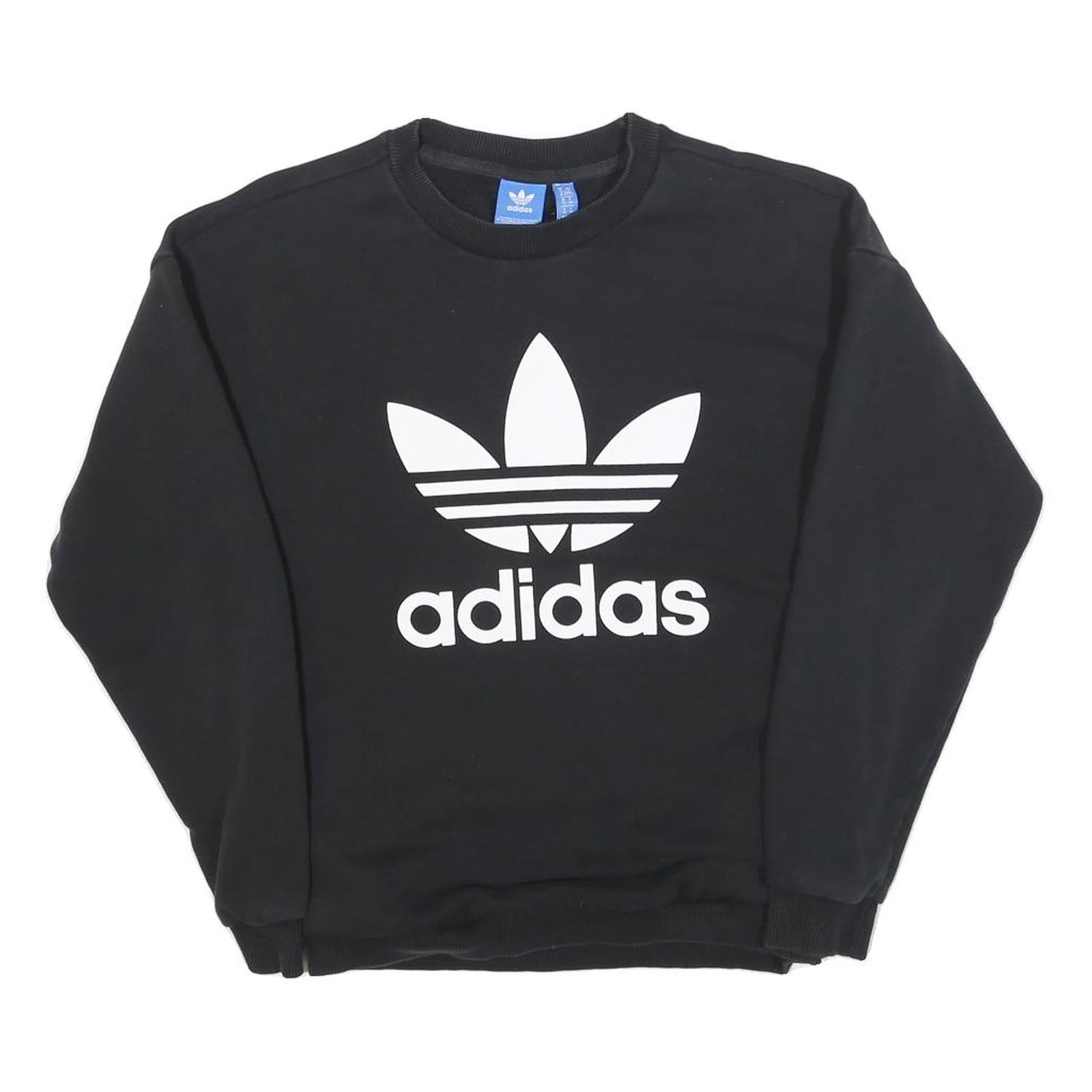 ADIDAS Womens Black Crew Neck UK 6 Sweatshirt Cotton Blend Logo Pullover