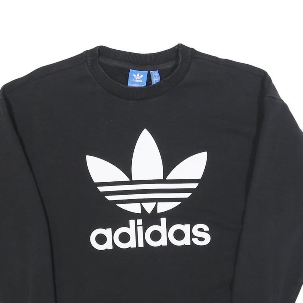ADIDAS Womens Black Crew Neck UK 6 Sweatshirt Cotton Blend Logo Pullover