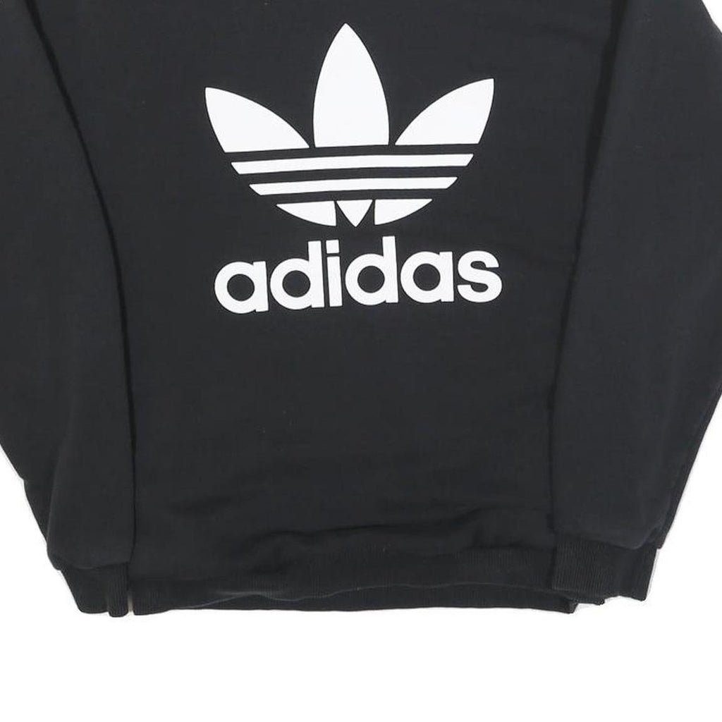 ADIDAS Womens Black Crew Neck UK 6 Sweatshirt Cotton Blend Logo Pullover