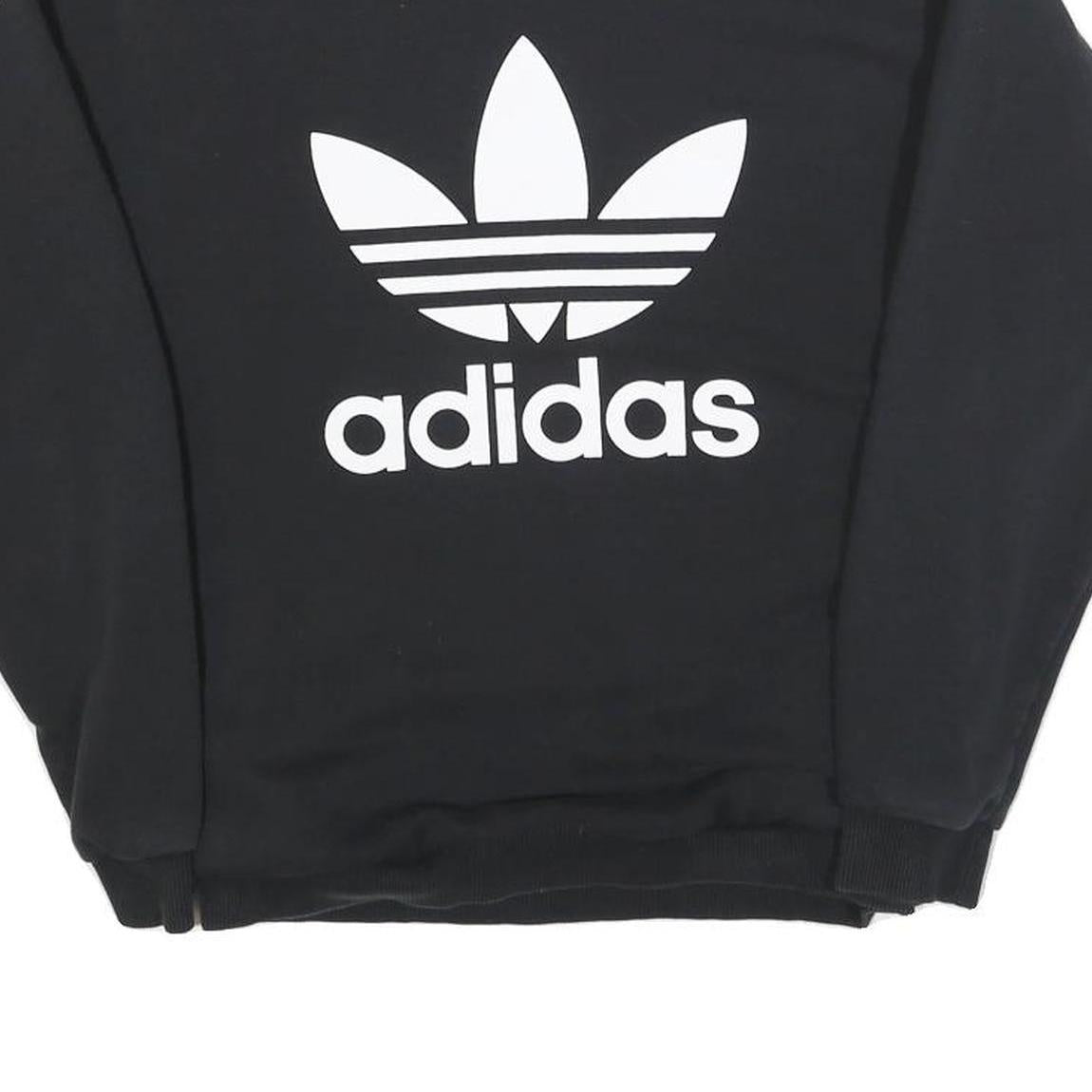 ADIDAS Womens Black Crew Neck UK 6 Sweatshirt Cotton Blend Logo Pullover