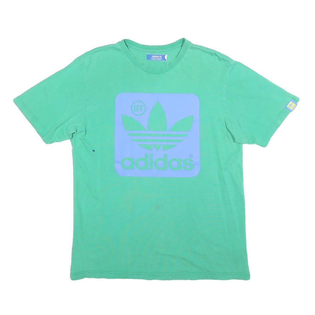 ADIDAS Mens Green & Blue Graphic T-Shirt L Short Sleeve Crew Neck Cotton Blend