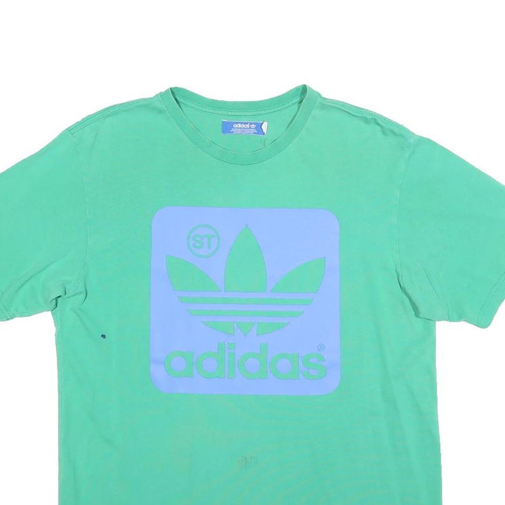 ADIDAS Mens Green & Blue Graphic T-Shirt L Short Sleeve Crew Neck Cotton Blend