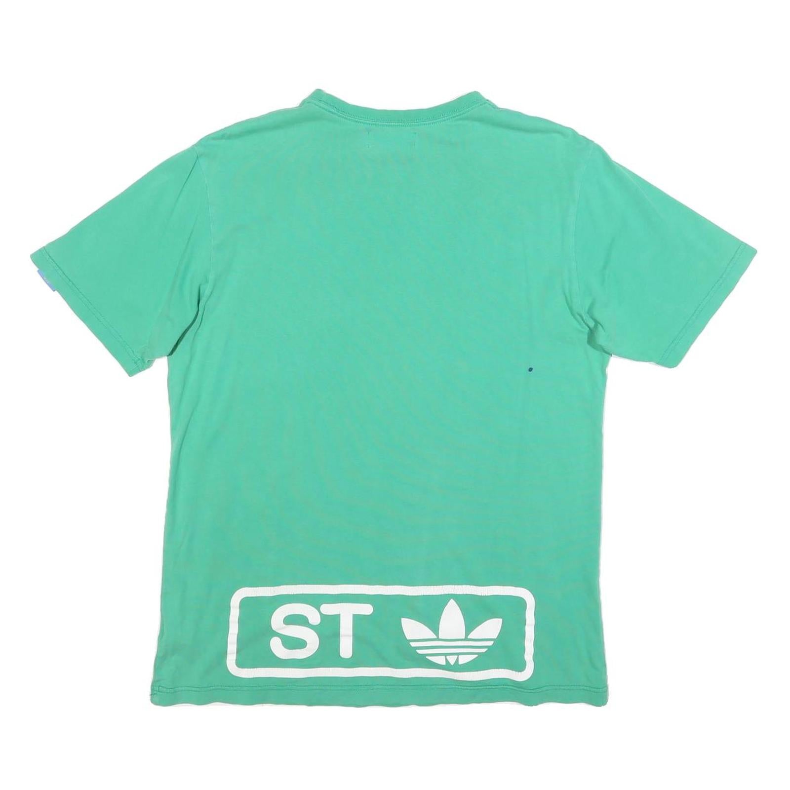 ADIDAS Mens Green & Blue Graphic T-Shirt L Short Sleeve Crew Neck Cotton Blend