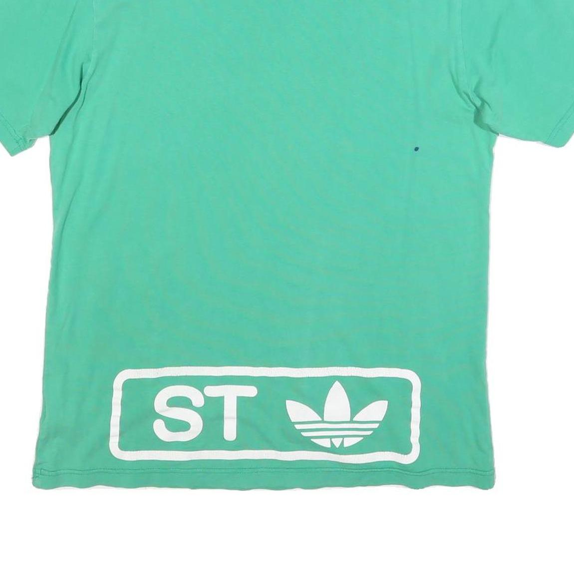 ADIDAS Mens Green & Blue Graphic T-Shirt L Short Sleeve Crew Neck Cotton Blend