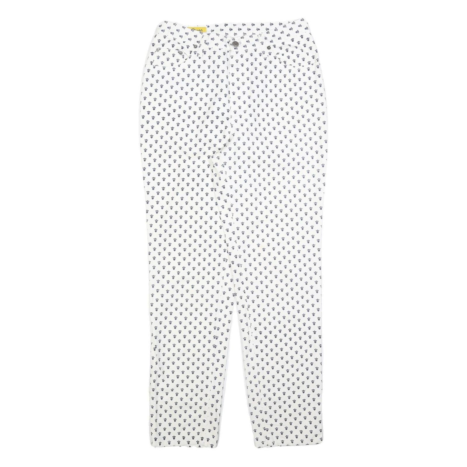 LES OLIVADES Womens White Regular Fit Straight Cotton Blend W28 L30 Printed