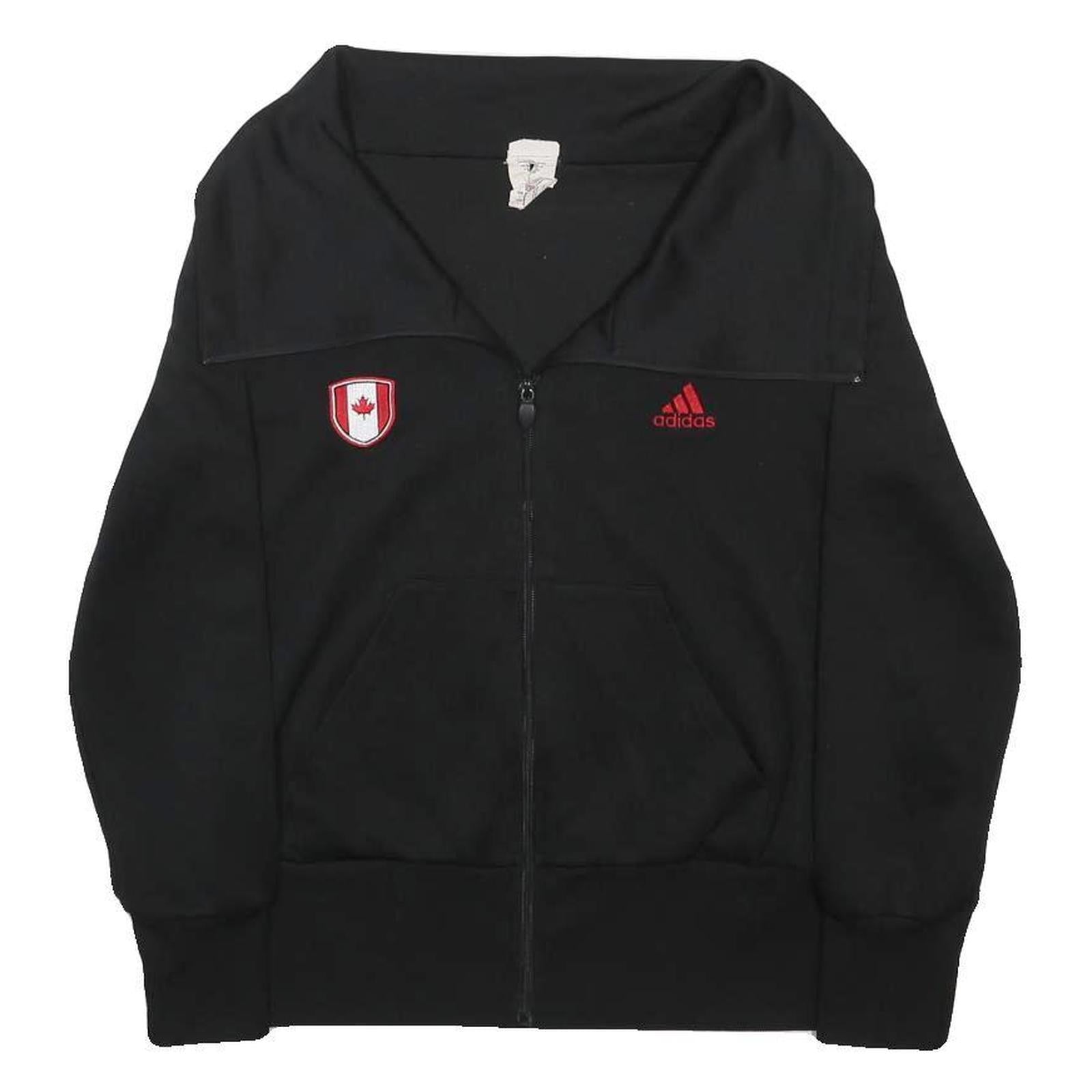 ADIDAS Womens Black & Red Track Jacket L Polyester Zip Casual Sportswear