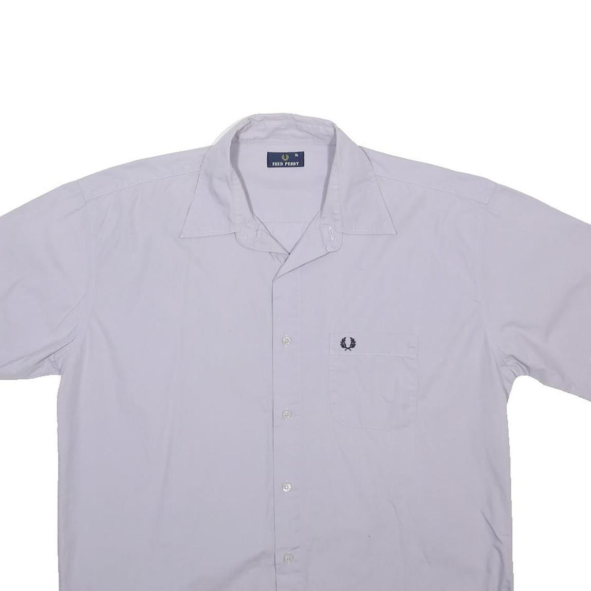 FRED PERRY Mens White Cotton Shirt XL Classic Short Sleeve Button Pocket
