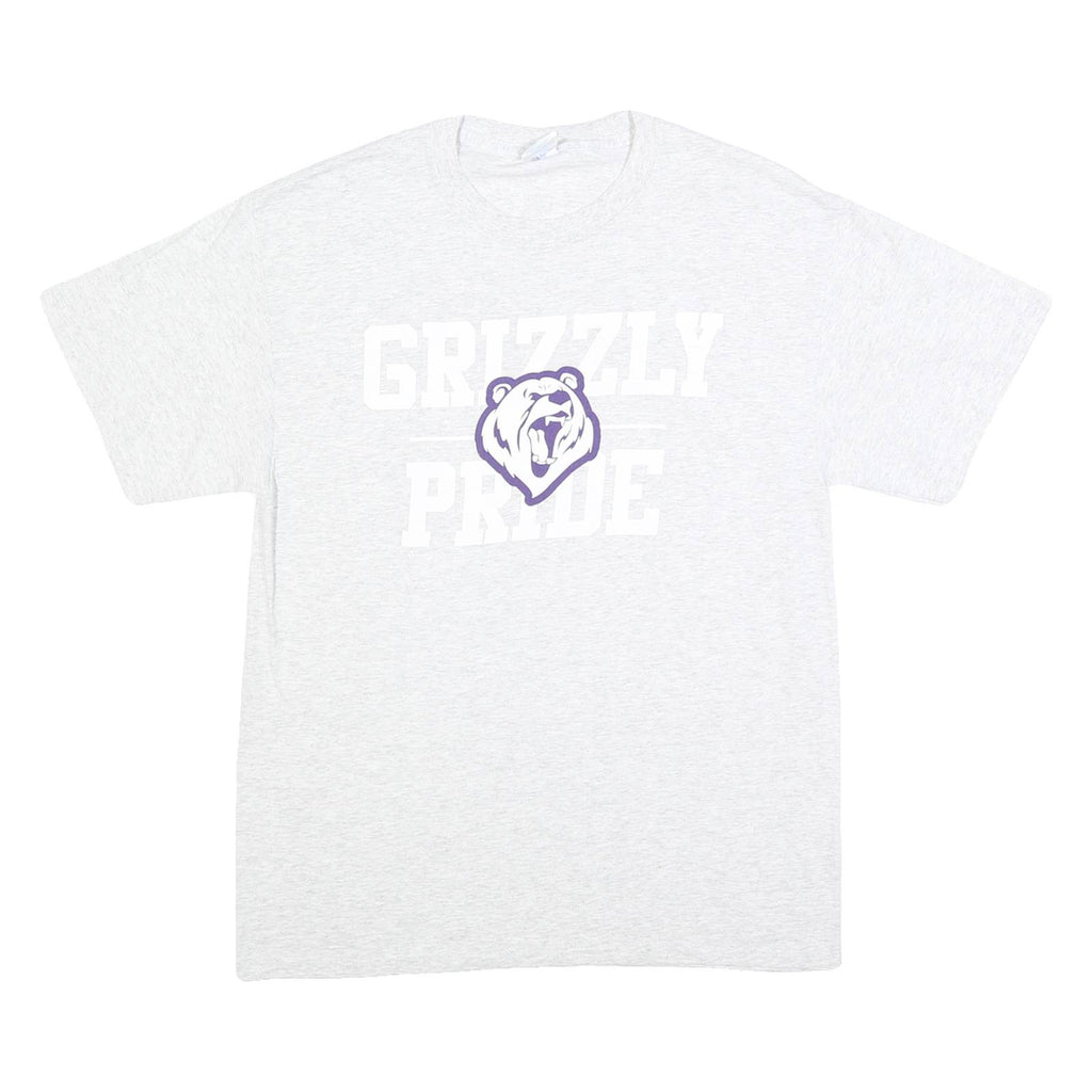 PORT & COMPANY Mens White & Purple Grizzly Pride Graphic T-Shirt M Short Sleeve