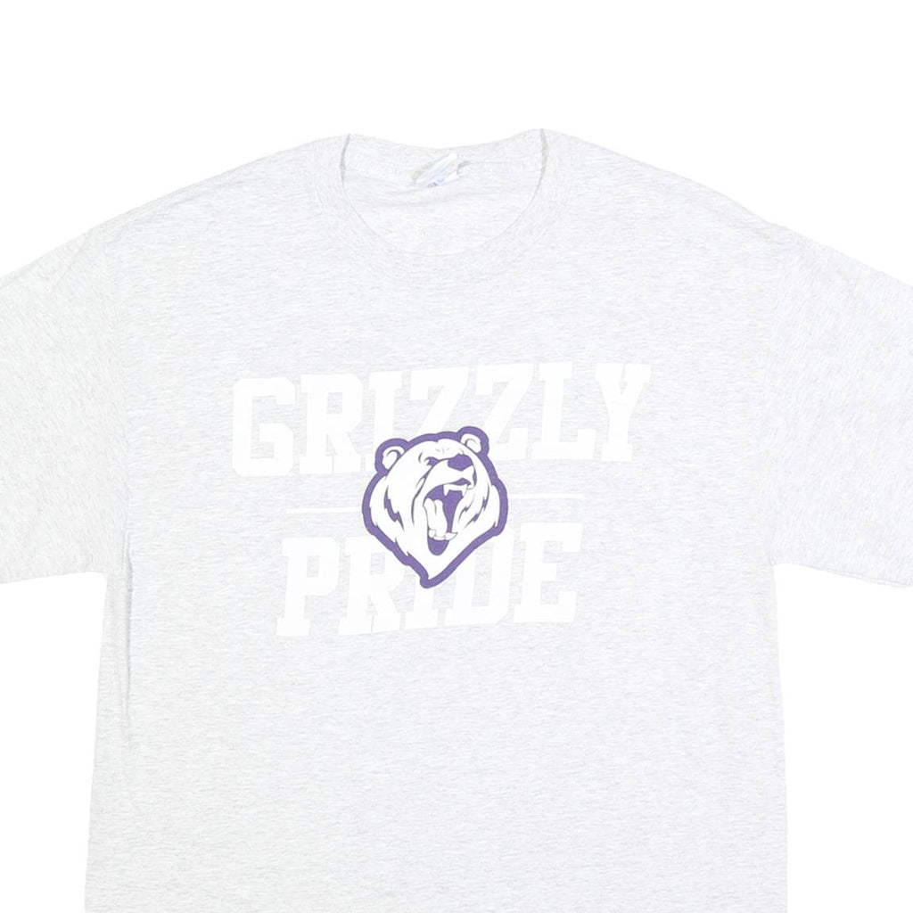 PORT & COMPANY Mens White & Purple Grizzly Pride Graphic T-Shirt M Short Sleeve