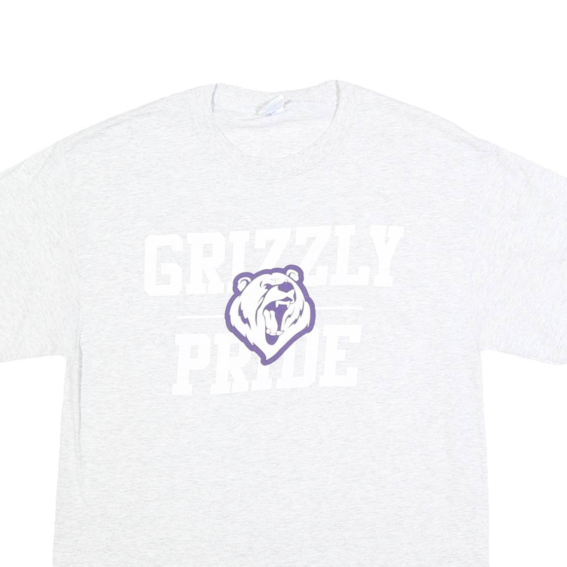 PORT & COMPANY Mens White & Purple Grizzly Pride Graphic T-Shirt M Short Sleeve
