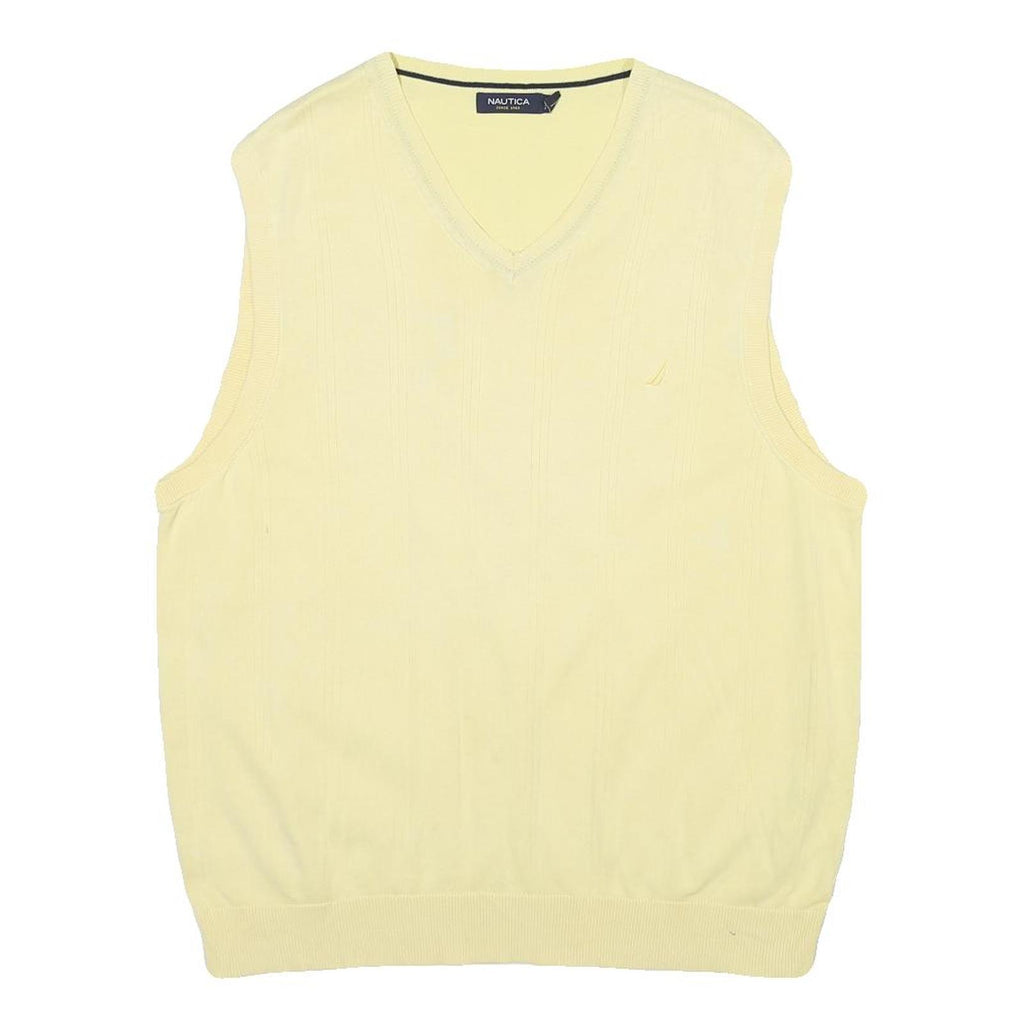 NAUTICA Mens Yellow Cotton Blend Patterned V-Neck Basic Knit L Sleeveless Jumper