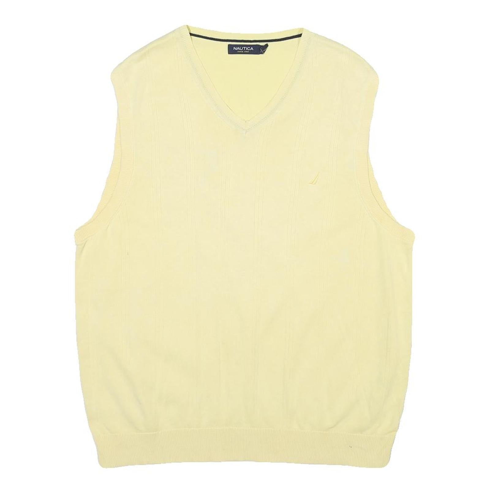 NAUTICA Mens Yellow Cotton Blend Patterned V-Neck Basic Knit L Sleeveless Jumper