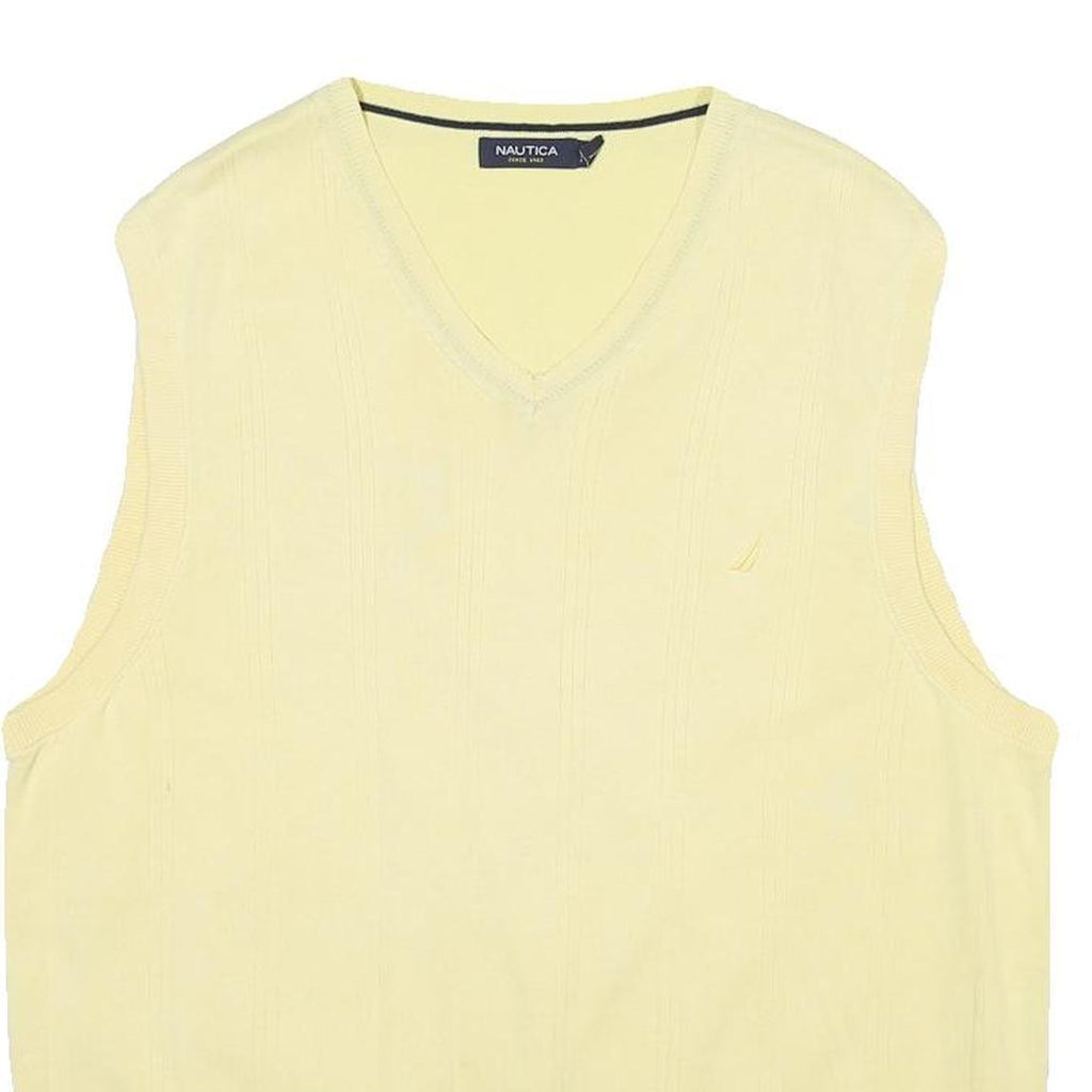 NAUTICA Mens Yellow Cotton Blend Patterned V-Neck Basic Knit L Sleeveless Jumper