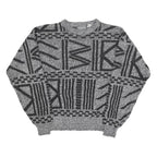 BANNER Womens Black & Grey Patterned Wool Blend Jumper Crew Neck Basic Knit M