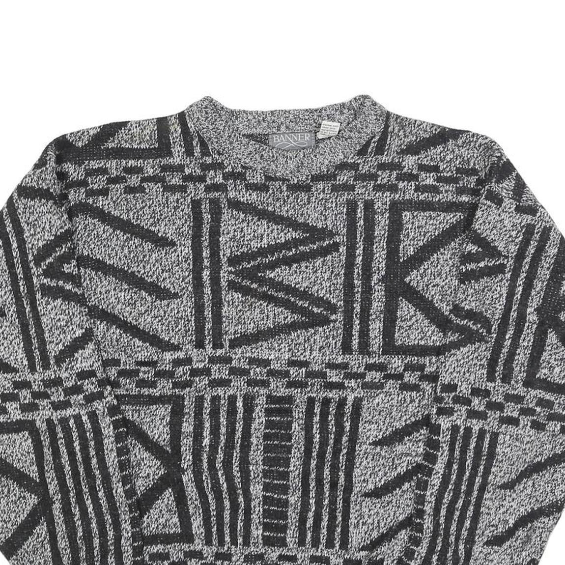 BANNER Womens Black & Grey Patterned Wool Blend Jumper Crew Neck Basic Knit M