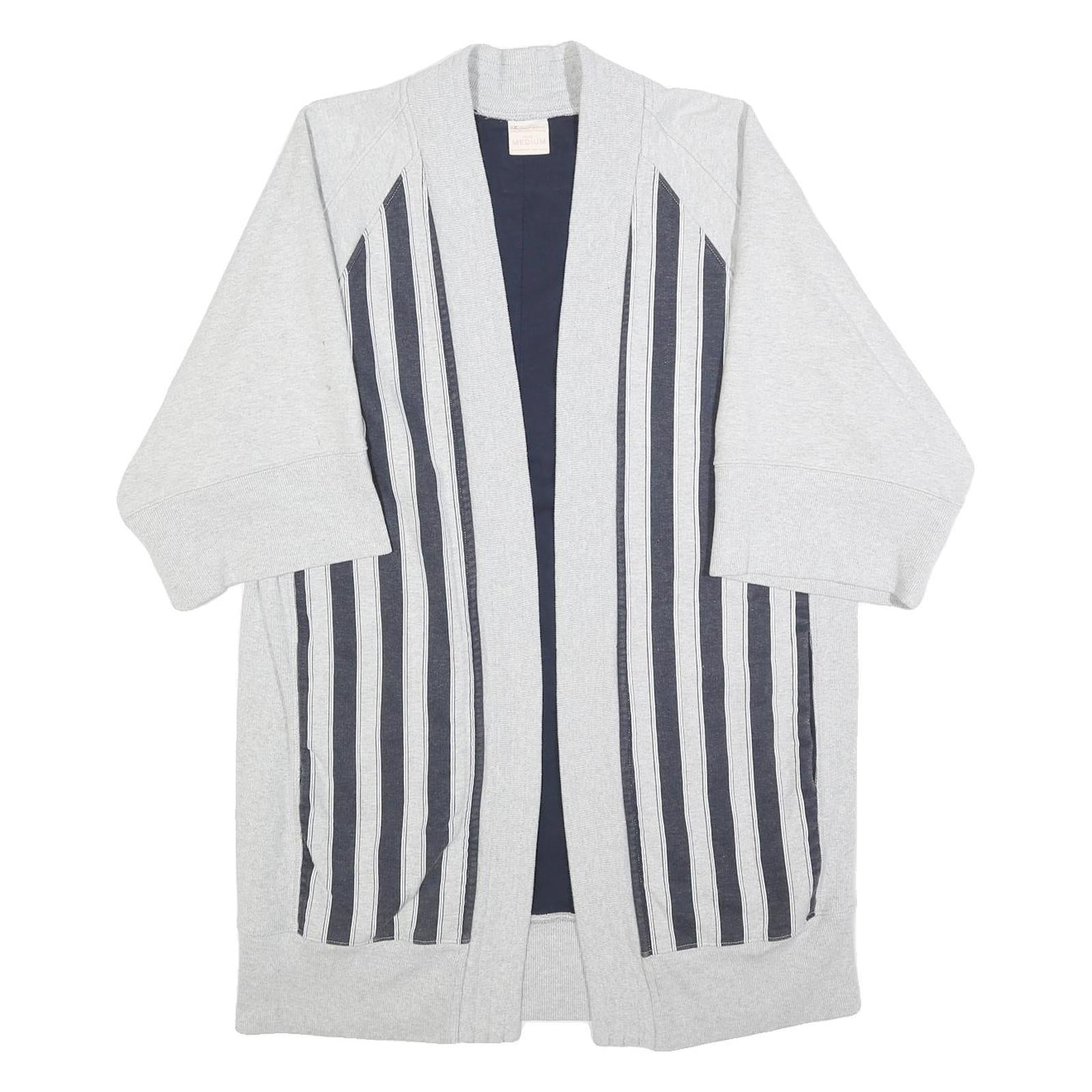 CHAMPION Womens Grey & Black Striped Open Front Cotton Blend Jacket M Relaxed