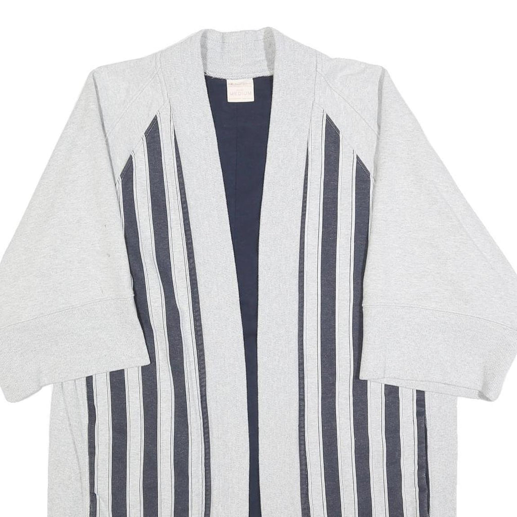 CHAMPION Womens Grey & Black Striped Open Front Cotton Blend Jacket M Relaxed