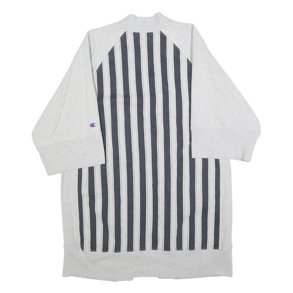 CHAMPION Womens Grey & Black Striped Open Front Cotton Blend Jacket M Relaxed