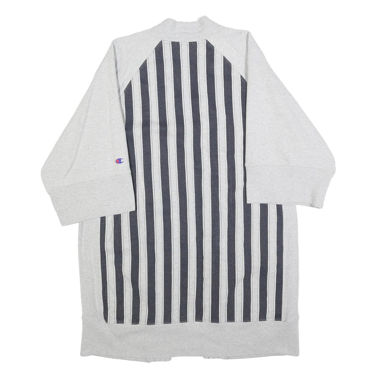 CHAMPION Womens Grey & Black Striped Open Front Cotton Blend Jacket M Relaxed