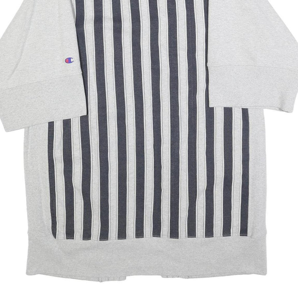 CHAMPION Womens Grey & Black Striped Open Front Cotton Blend Jacket M Relaxed