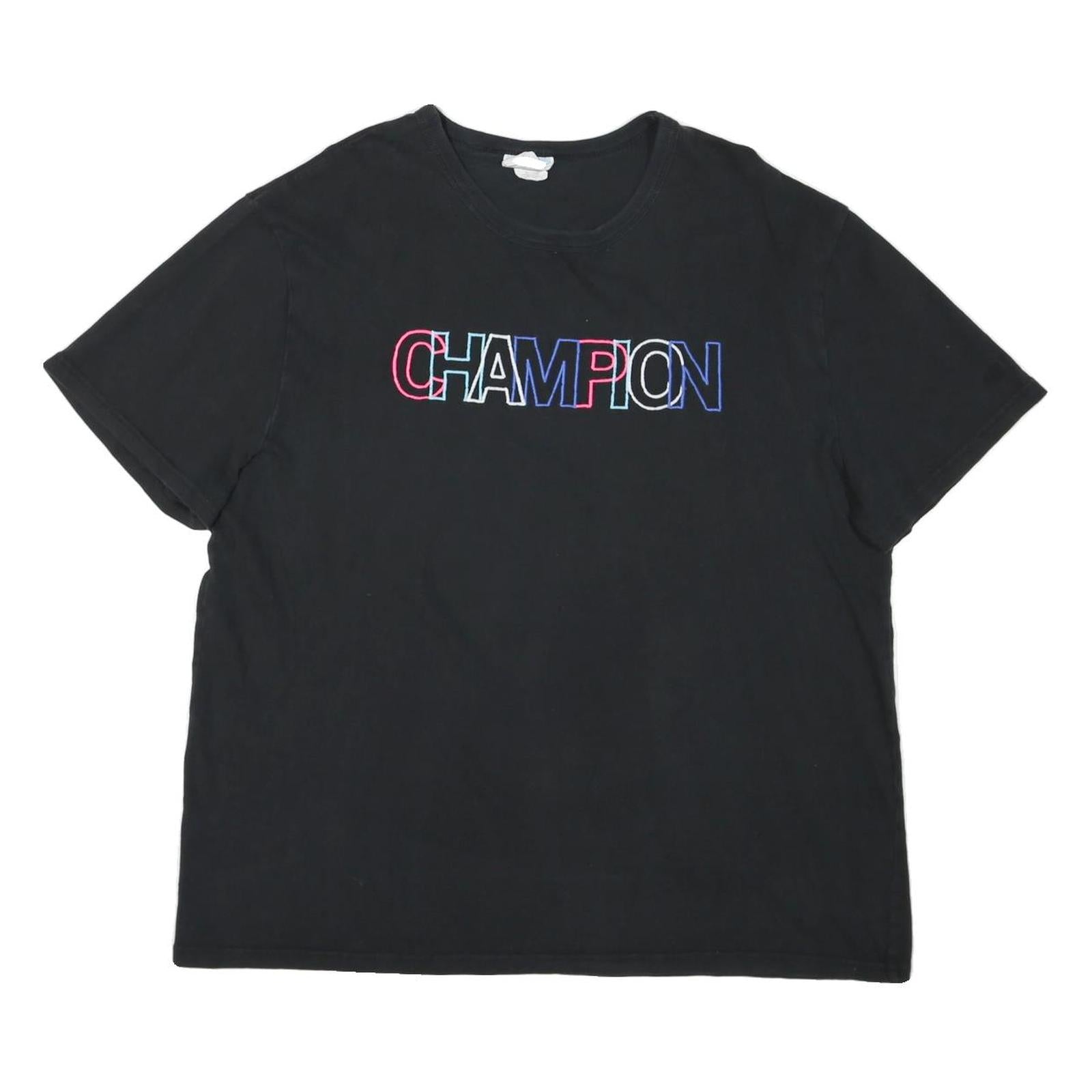 CHAMPION Mens Black Graphic T-Shirt XL Short Sleeve Crew Neck Cotton Blend