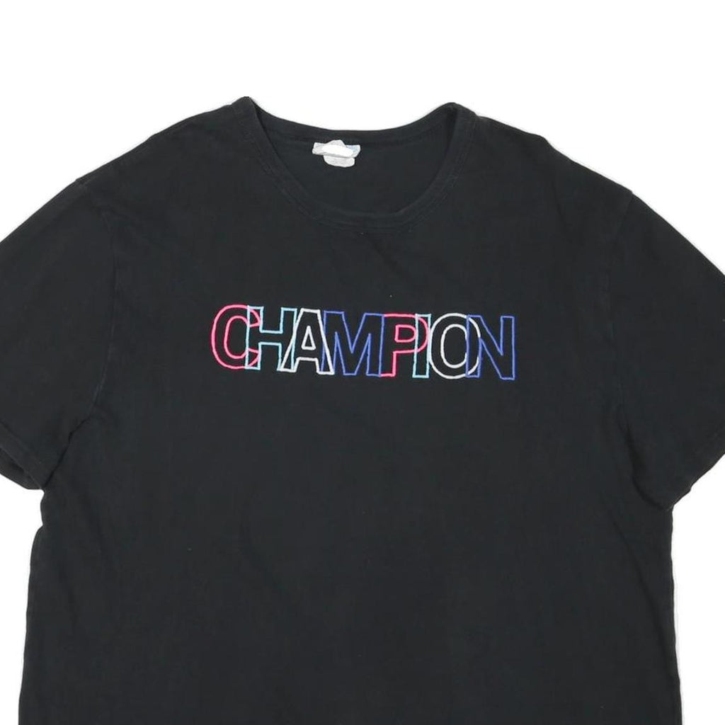 CHAMPION Mens Black Graphic T-Shirt XL Short Sleeve Crew Neck Cotton Blend