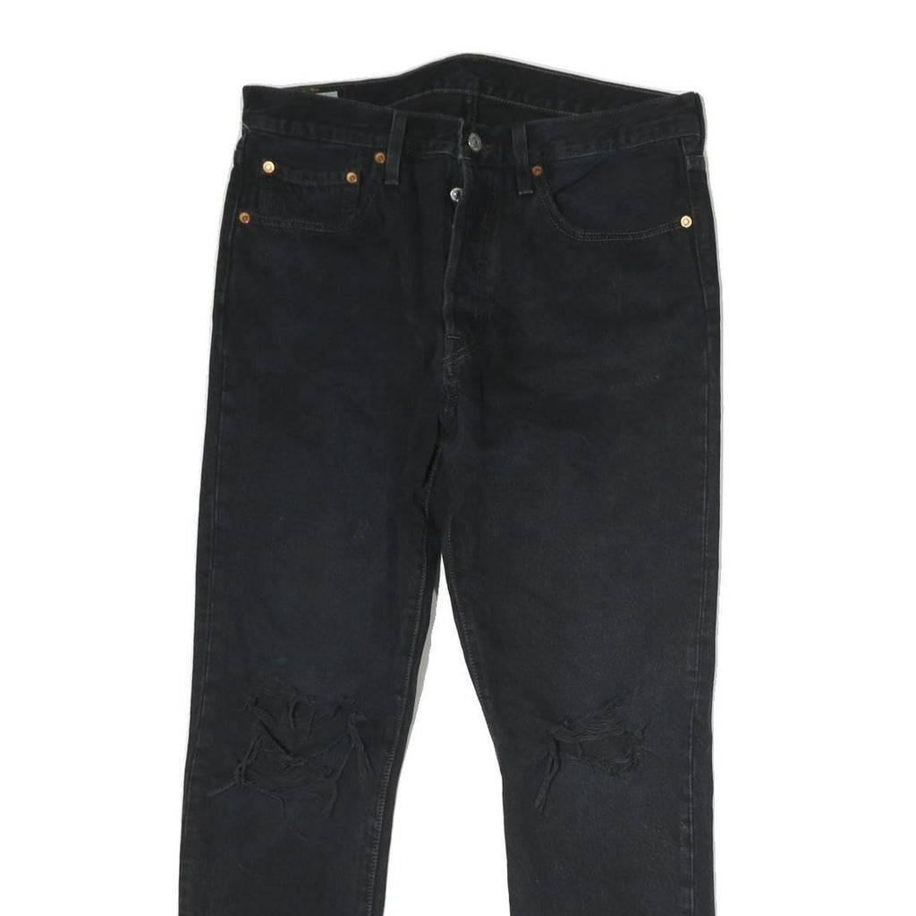 LEVI'S 501 Mens Jeans Black Regular Straight Denim Raw W32 L27 Distressed