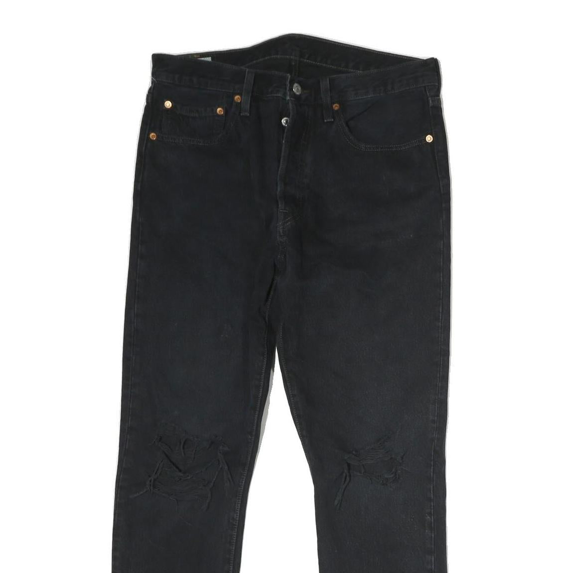 LEVI'S 501 Mens Jeans Black Regular Straight Denim Raw W32 L27 Distressed